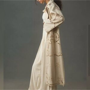 Avec Les Filles Anthropologie cutwork linen trench coat M NWT